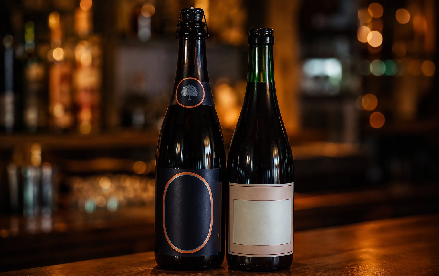 Le bottiglie di vino naturale accanto alla porta colorata
